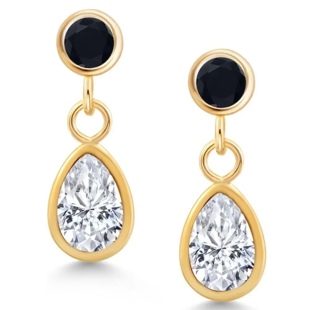 14K Yellow Gold with 1.00 Cttw White Moissanite and Black Onyx Post Earrings